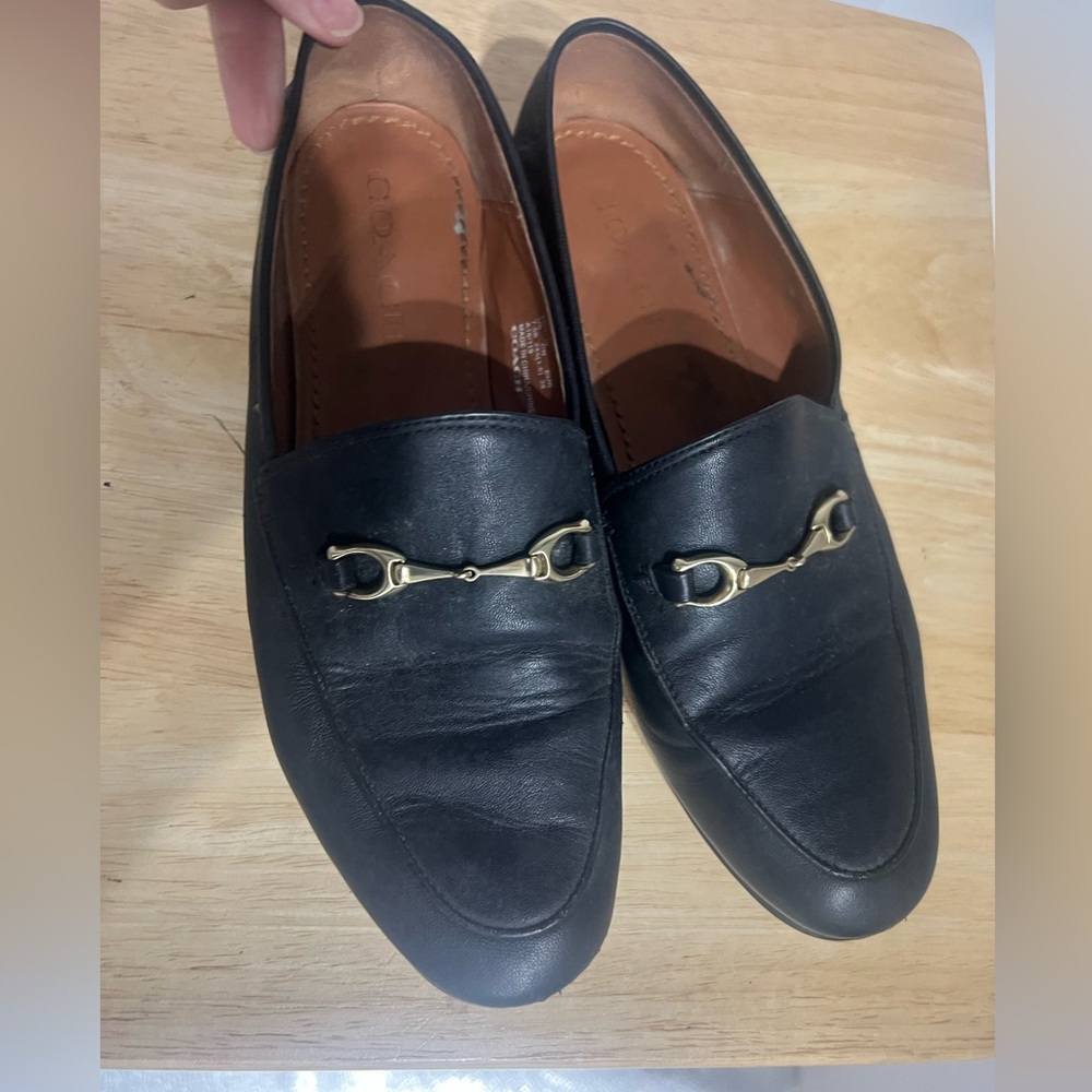 Coach Black Leather Loafers with Gold Accents